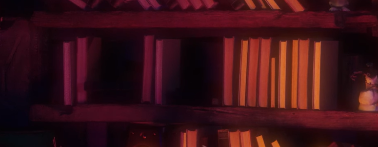 Alt text: Books on a bookshelf creating a 2-2-9 pattern.